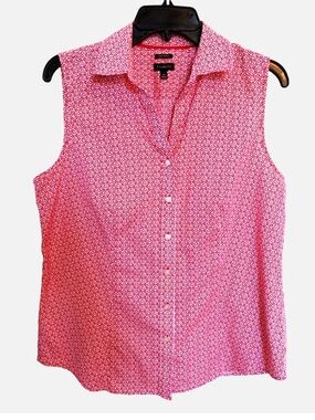 Talbots Sleeveless Blouse Size 10 Red Geometric Wrinkle Resistant